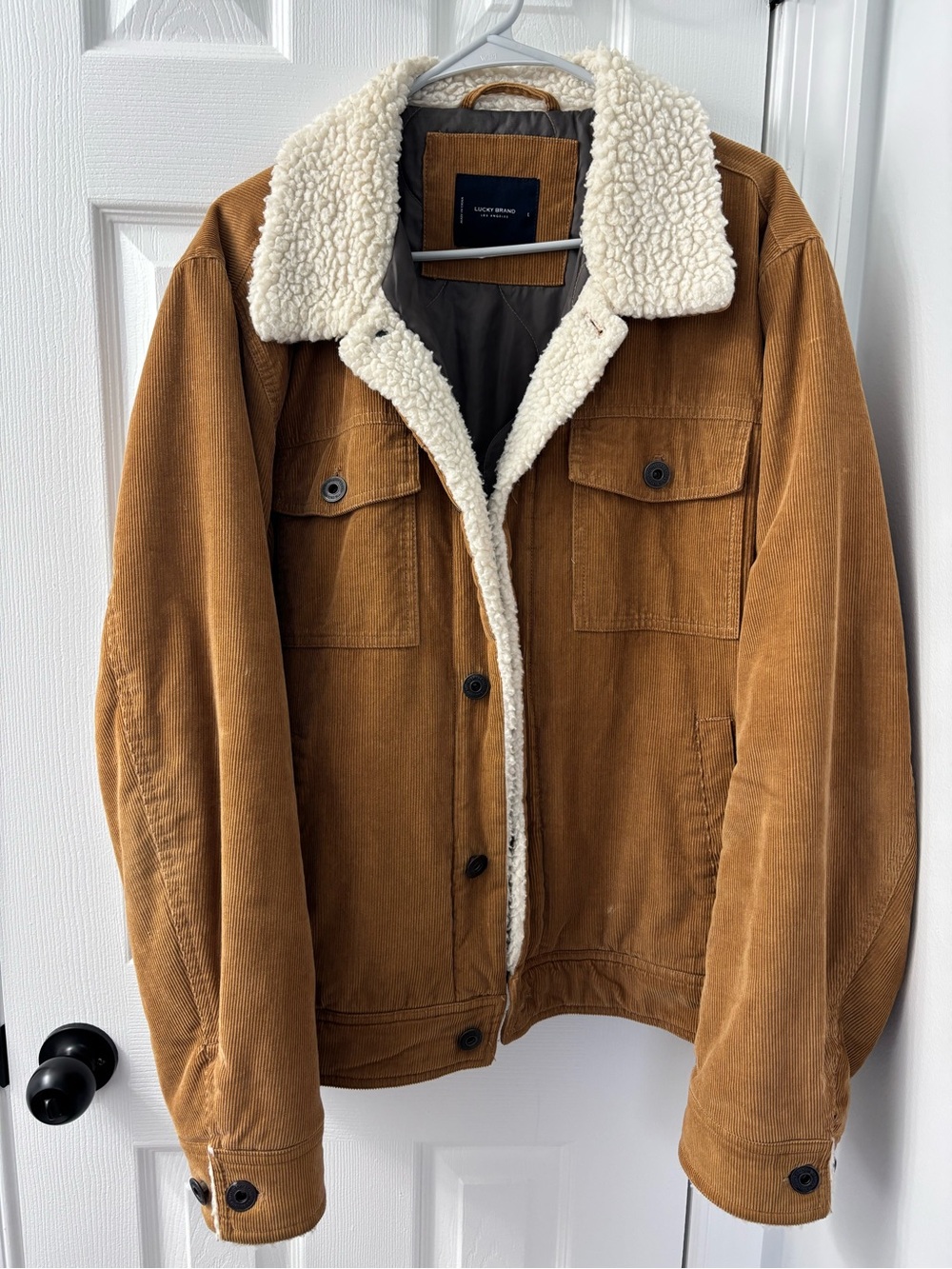 Lucky Brand Men's Brown Corduroy Jacket with Cream Sherpa Collar